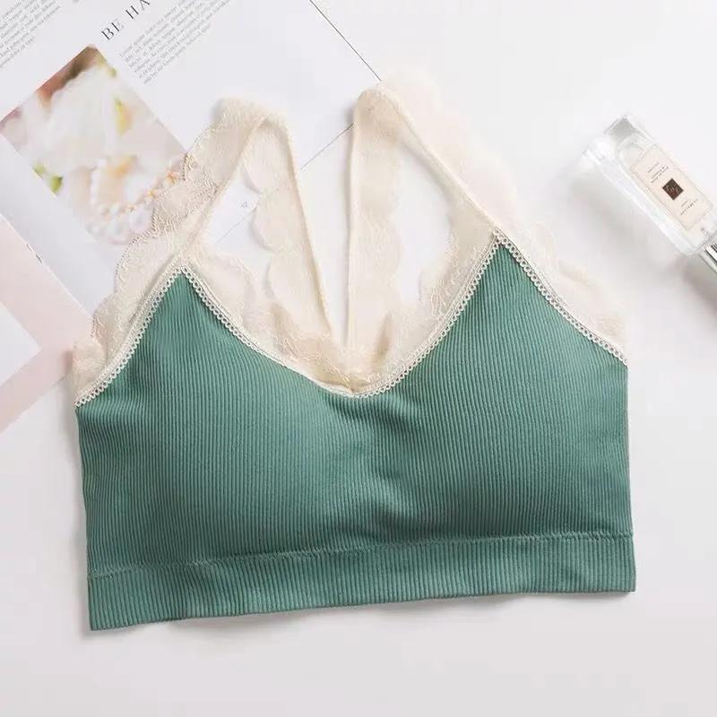 Lace Shoulder Straps Wrap Chest Tube Top with Chest Pad Anti-glare Beautiful Back No Steel Ring Sling Small Vest Bra