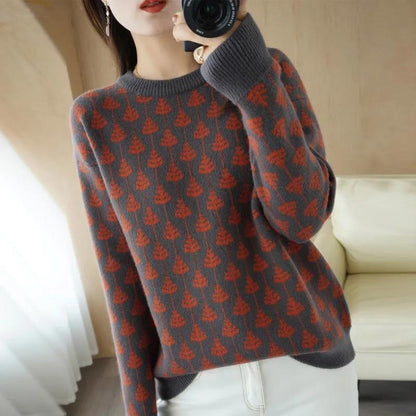 Sweater Women's Knitwear Pullover Round Neck Jacquard Korean Loose Top Trending Sweater Autumn and Winter Fluffy Top