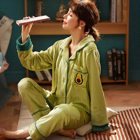 Winter Pajamas for Women Velvet Pyjamas Set Coral Fleece Sleepwear Suit Flannel Warm Home Wear Casual Loose Thick Nightwear Long Sleeve Tops Pants