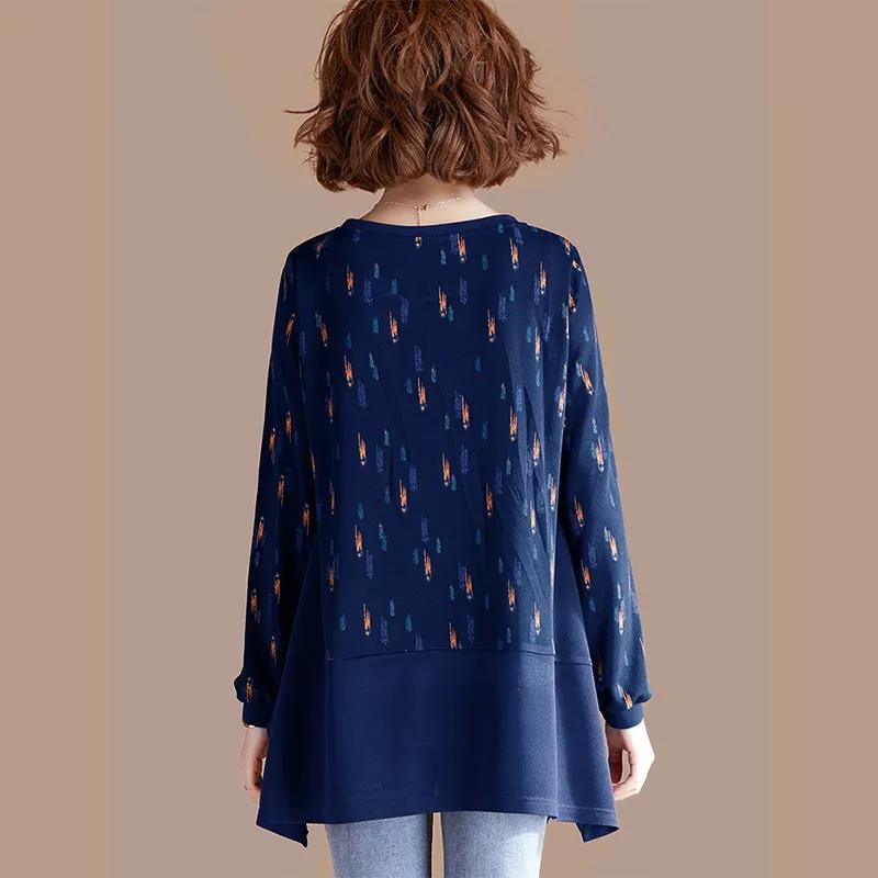 Women Casual Long Sleeve Round Neck printing T-Shirt Fall Vintage Loose Tee Tops Pullover