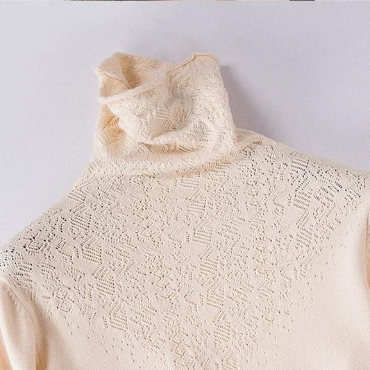 Autumn and Winter Pile Collar Sheep Sweater Pullover Loose Turtleneck Blouse Hollow Knit Bottoming Shirt