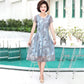Women's Summer Dress Middle-aged Mother Chiffon Veil Short Sleeve Round Neck Printing Mid-length Daily Wear