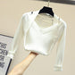 Autumn Slim V-neck Pullover Sweater Feminine Halter Neck Off-shoulder Knit Sweater Top Stretch Knitwear jumper