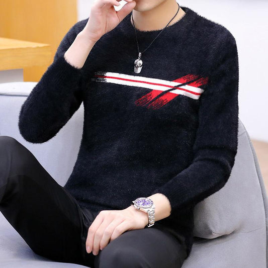 Men's Thick Sweater Autumn and Winter Round Neck Men's Knitted Sweater Warm Top, Clothes Will Not Pilling or Shed Hair