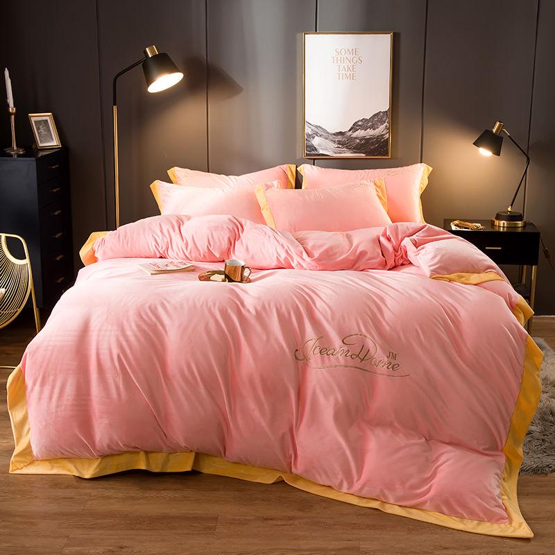 4pcs  Home Textile Bedding Sets Fleece Bedding Set Duvet Cover King Queen Winter Quilt Cover Set