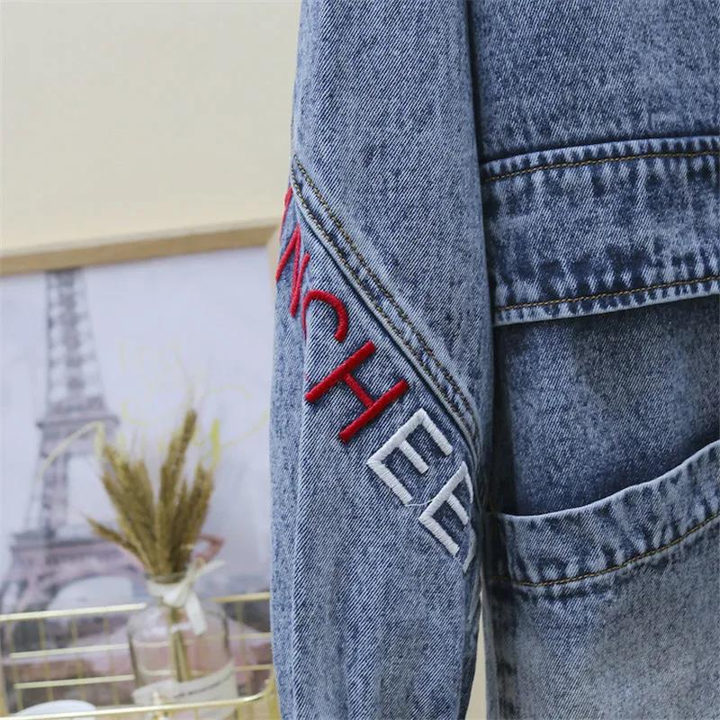 Women Spring Mid-length Denim Jacket Female Loose Versatile Autumn Large Size Hooded Casual Denim Coat