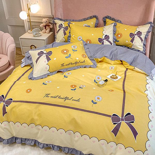 Naked Sleeping Sanded Four-piece Super Soft Korean Style Washed Cotton Bed Linen Quilt Cover Bedding