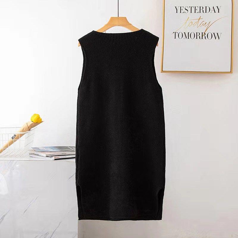 Spring and Autumn Loose Pullover Vest Mid-length Fashion Knitted Vest V-neck Waistcoat Women's Dress