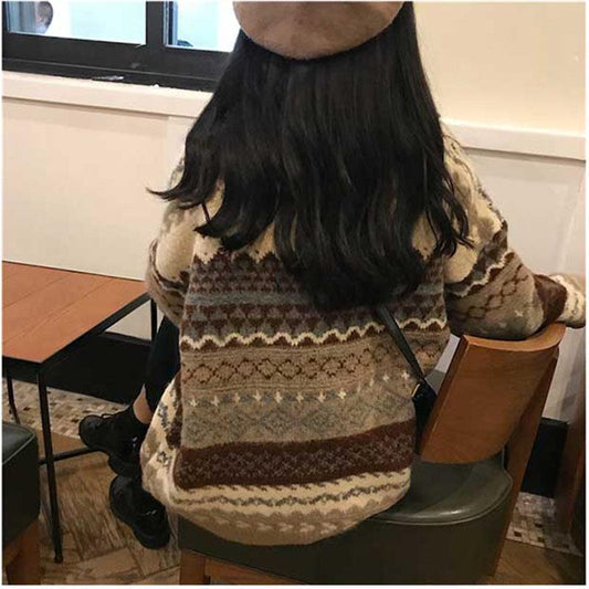 Hong Kong Wind Winter Pullover Sweater Women Loose Loose Lazy Round Neck Long Sleeve Bottoming Shirt