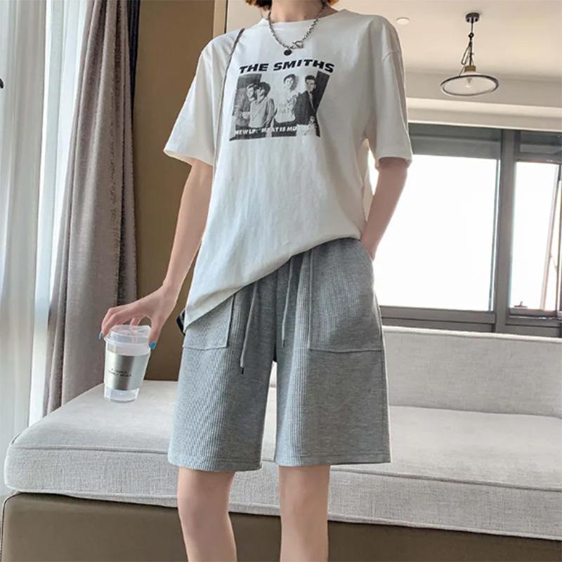 Summer Waist Drawstring Shorts Women's Thin High-waisted Loose and Thin Sports Casual Wide-leg Five-point Shorts Women