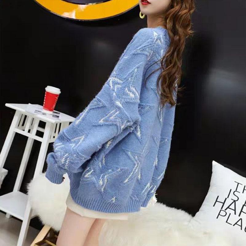 Autumn and Winter Casual Pullover Sweater Loose Casual Knitted Top Star Pattern Female Jacket