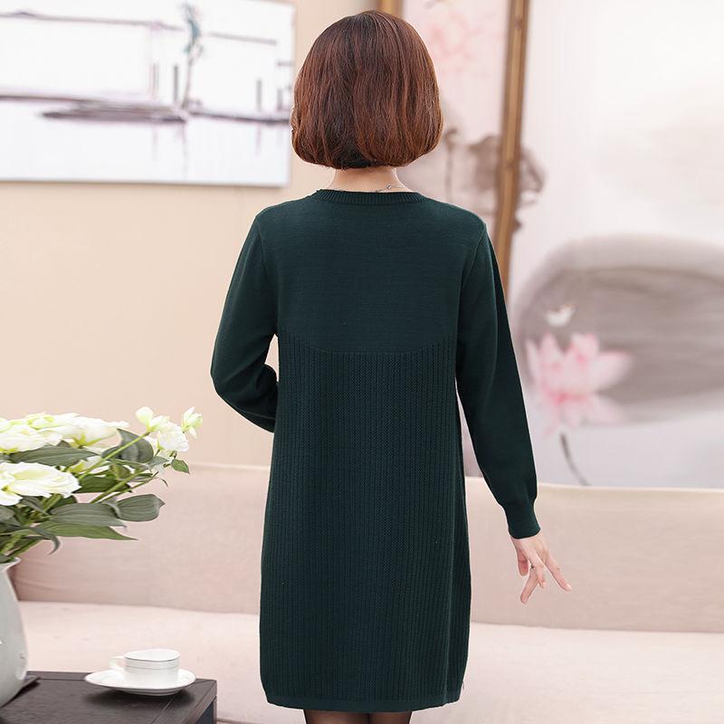 Autumn and Winter Long Knitted Dress Large Size Loose Casual Bottoming Skirt British Style Middle-aged Women Sweater Dress