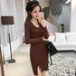 Pofulove Mid-length Bottoming Knitted Sweater Hip Sweater Dress Winter Women's Slim Fit Hedging
