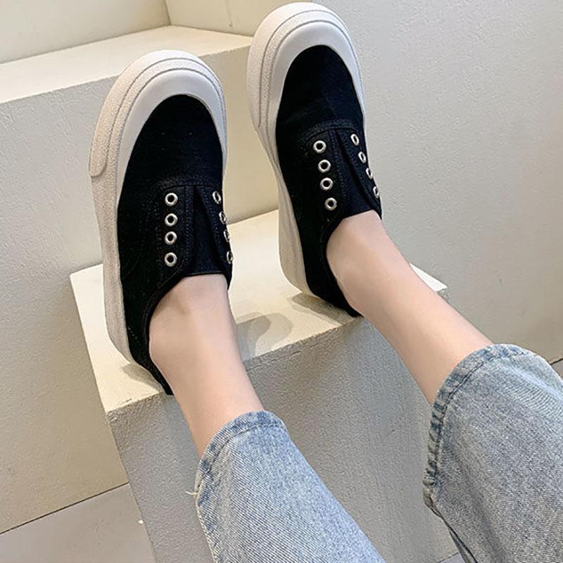 Women's Big Toe Canvas Shoes Summer Thin One-step Houndstooth Single Shoe Sneakers