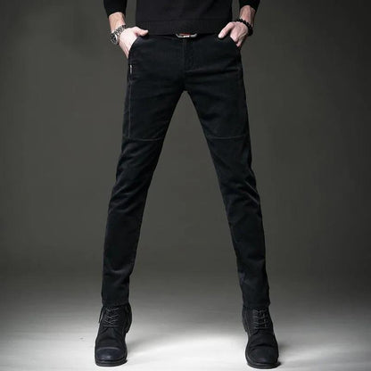 Men's Autumn and Winter Corduroy Casual Pants Slim-fit Pants with Small Feet Male Straight-leg Korean Style Trousers Business Streetwear Elastic Waist