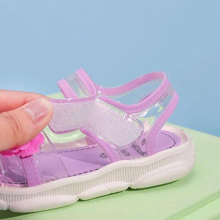 Girl's Flower Velcro Soft Soled Single Breathable Cool Shoes Girls' Non Slip Hollow Out Light Princess Shoes