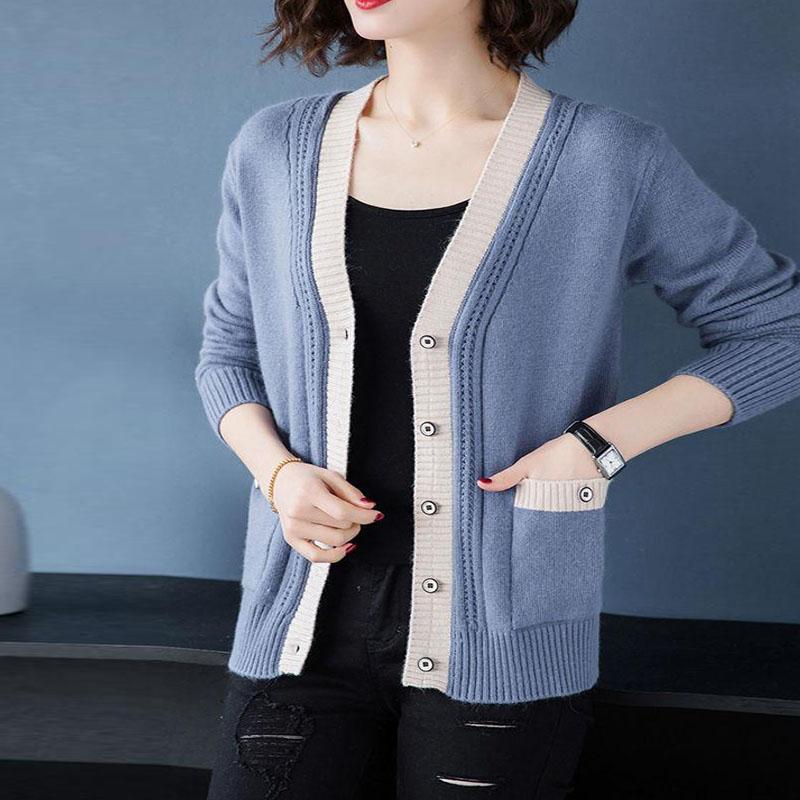 Spring and Autumn Knitted Cardigan Jacket Korean Wild Knitted Sweater Short Style Outer Wear