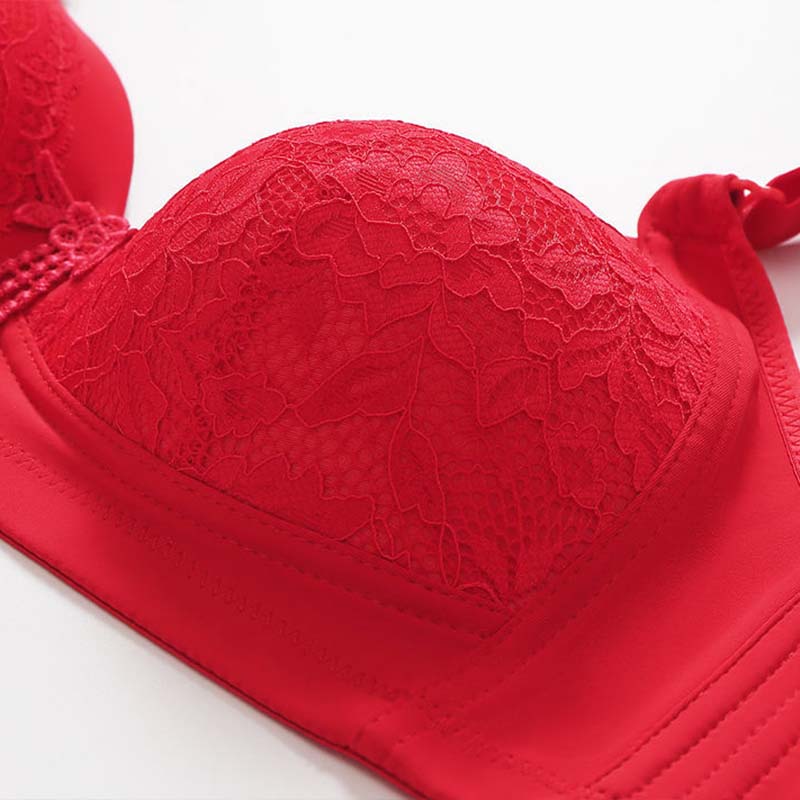 Women Thin Breathable Large Size Full Cup No Steel Rings Receiving Breasts Anti-sagging Lightweight Gathering Beautiful Back Design Sexy Lace Bra