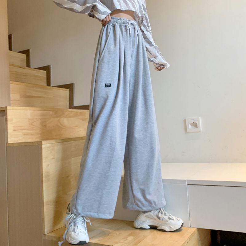 Spring High-waist Sports Casual Pants Female Korean Version Was Thin Loose Straight Trousers Tied Feet Student Guard Pants Trousers