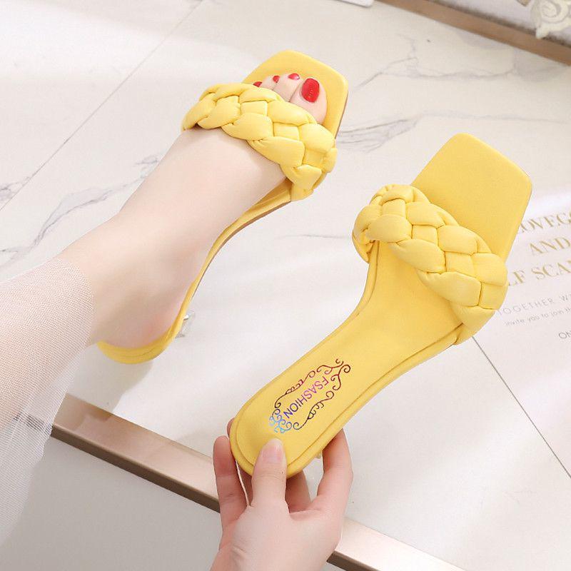Summer All-match Thin and Woven Square Head High-heeled Sandals Female Fairy Fashion Sandals and Slippers