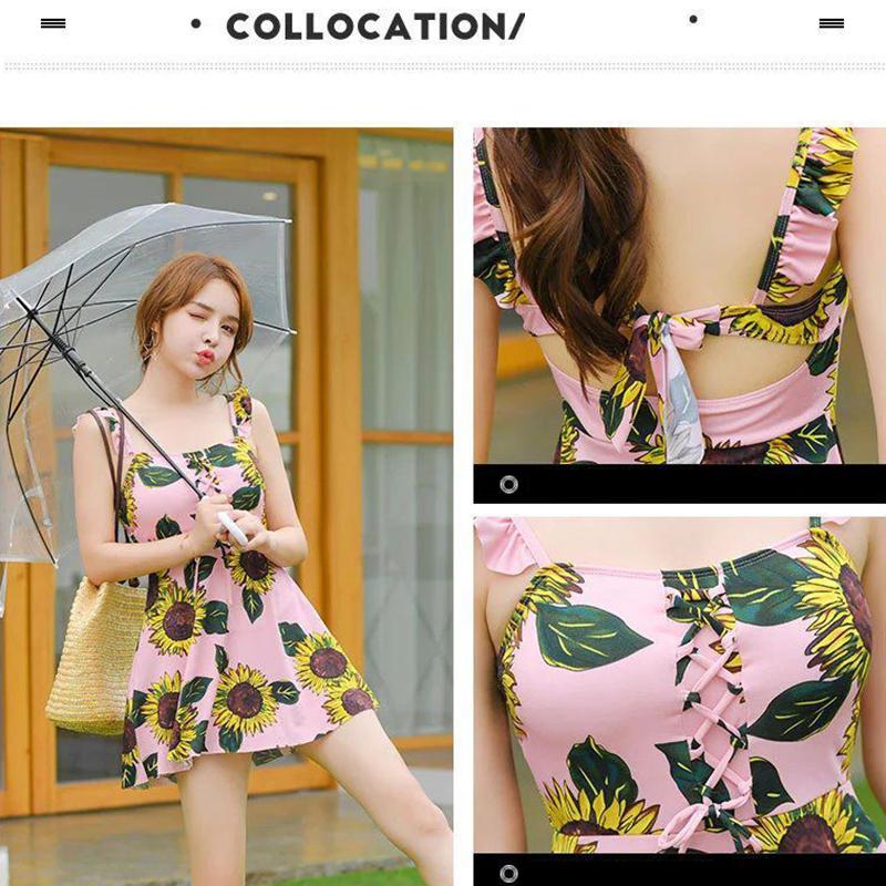 Swimsuit Women's One-piece Skirt-style Boxer Briefs Covering The Belly and Slimming Small Breasts Gathered Ladies Sweet and Cute Swimwear