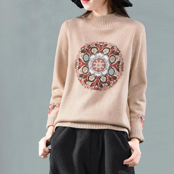 National Style Vintage Pullover Sweater Women Autumn Winter High-neck Plus Size Inner Base Sweater Loose Knitwear