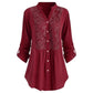 Women's Ethnic Blouse Loose Long Sleeve Cotton Lace Panel Plus Size Women's Top 6 Colors Size 8