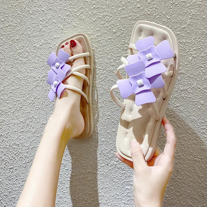 Slippers Women's Summer Outdoor Fashion Flat Bottom Flower One Word Sandals