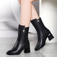 Black PU Leatehr boots Short Combat Boots Chunky  Heel Women Zipper Martin Boots Ankle Boots for Women