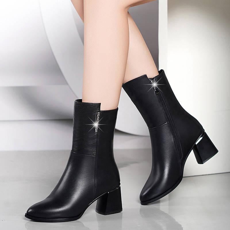 Black PU Leatehr boots Short Combat Boots Chunky  Heel Women Zipper Martin Boots Ankle Boots for Women