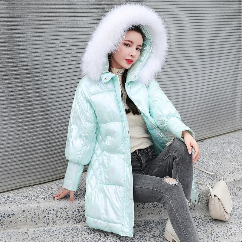 Bright Color Bright Cotton Coat Women 2 Color-changing Cotton Coat Thick Stand-up Collar Mid-length Coat