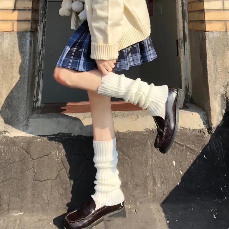JK Stack of Children's Autumn and Winter Warm Calf Set Soft Sister Day Series Knitted White Spicy Girl Socks Set Solid Color Stripe
