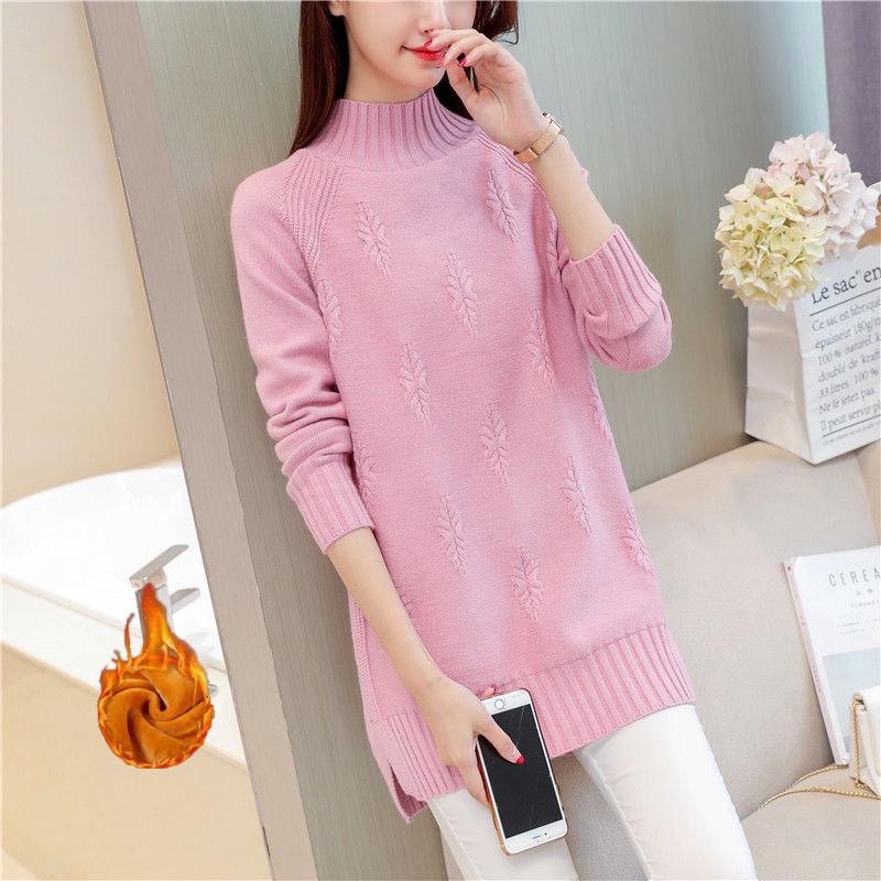 Autumn and Winter Plus Velvet Sweater Mid-length Loose Half-high Collar Large Size Base Shirt Jacket