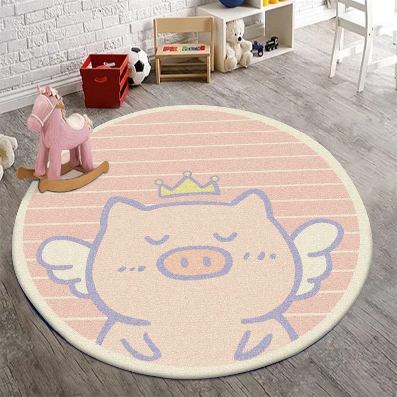 Household Round Carpet Cute Cartoon Pink Angel Piggy Round Living Room Carpet Bedroom Stool Non-slip Floor Mat Carpet