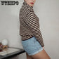 Heap Pile Neck Sweater Women Loose Casual High Neck Sweater Spring Autumn Striped Pullover Sweater