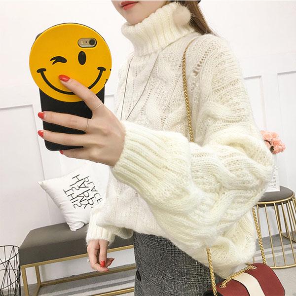 Thick Sweater Women Winter Loose Turtleneck  Pullover Twist Knit Sweater Sweater Top