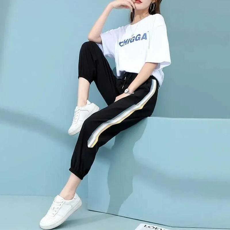 Ice Silk Quick-drying Sports Pants Women's Summer Thin Section Sunscreen Wild Thin Nine-point Beam Pants High Waist Loose Casual Pants