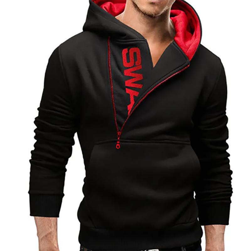 Men's Jacket Trendy Oblique Zipper Long-sleeved Hooded Jackets Fat Plus Size Warm Jacket Autumn