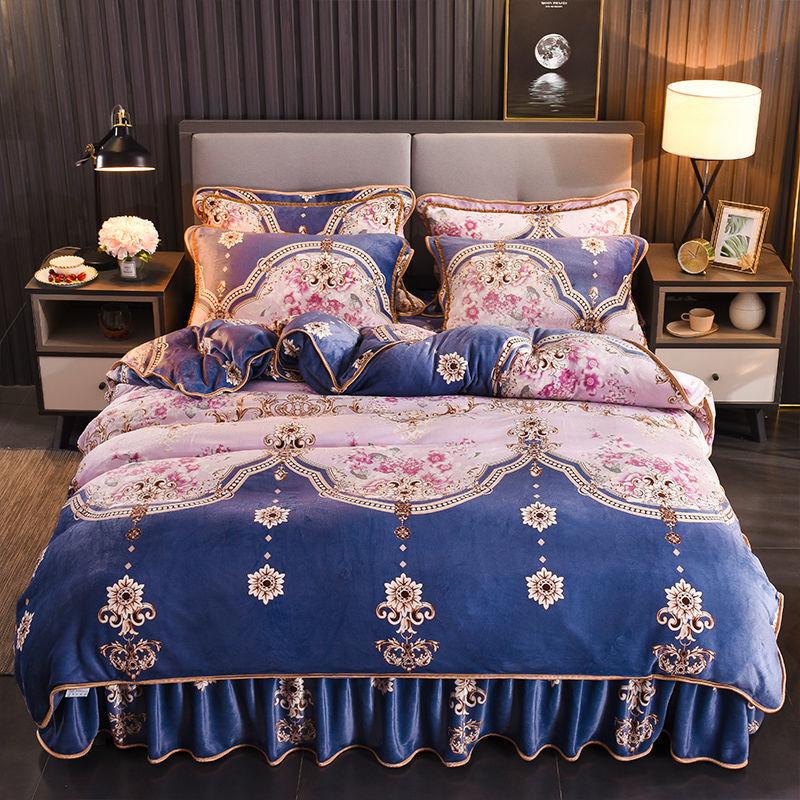 Thick Gold Mink Velvet Coral Velvet Four-piece Flannel French Velvet Bed Skirt Warm Quilt Cover Sheet