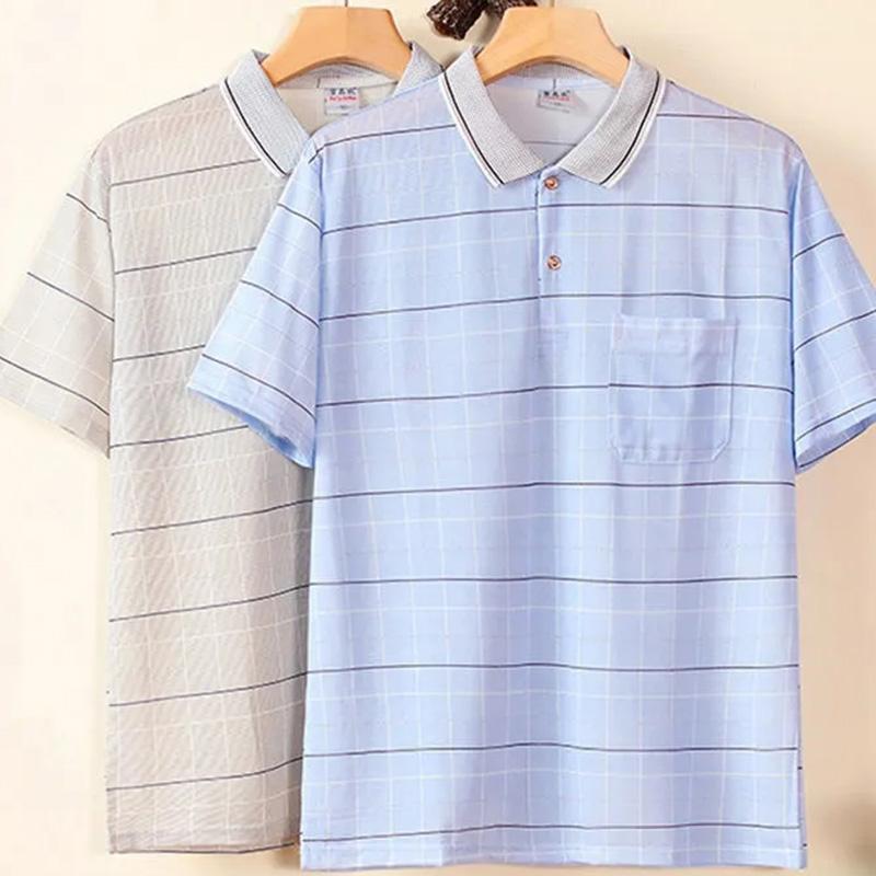 Summer Ice Silk Cotton Short-sleeved T-shirt Middle-aged Men's Polo Shirt Father Business Casual Trend Lapel Shirt