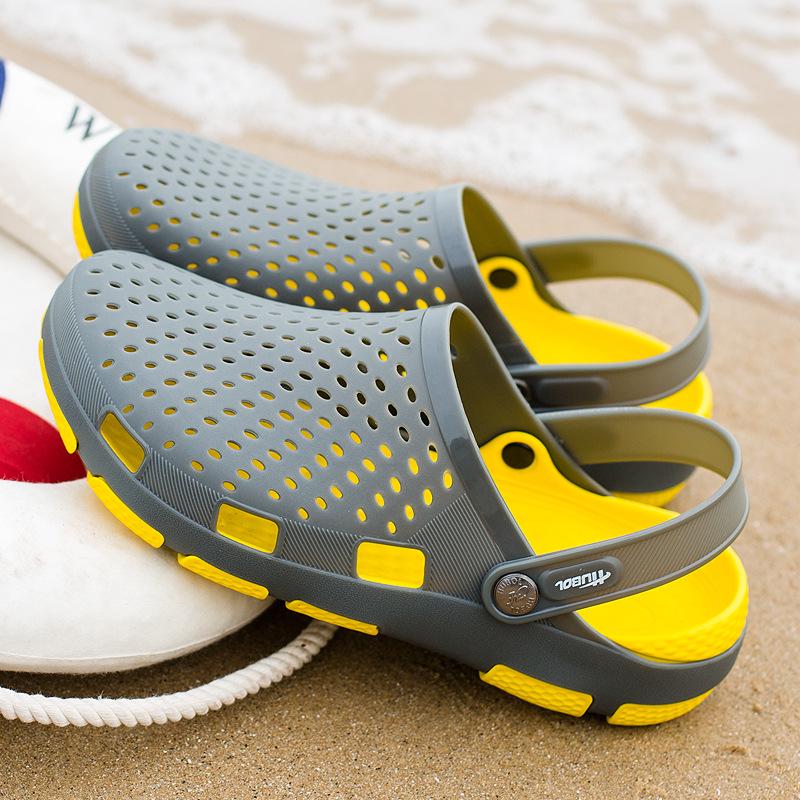 Summer New Hole Shoes Men's Wading Casual Outdoor Beach Shoes Non-slip Soft Bottom Baotou
