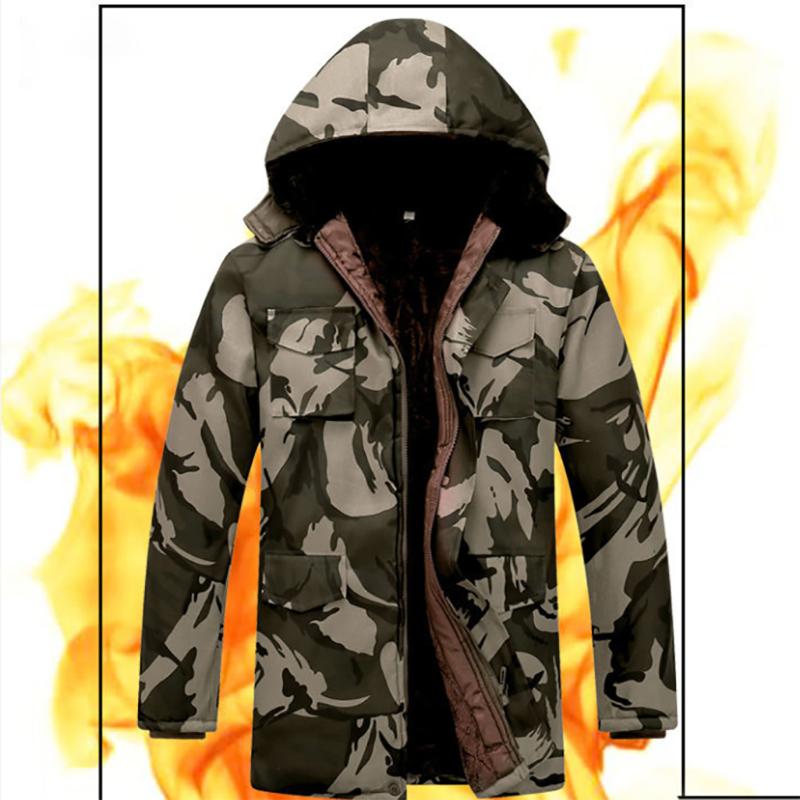 Men's Cotton Winter Plus Velvet Thick Padded Coat Cotton Coat Jacket Regular Mid-length Hooded