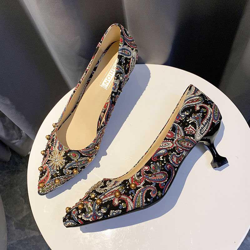 Plus Size 35-39 Summer Women Bohemian Prom High Heels Wear-resistant Non-slip Office Lady Sandals Bridal Shoes