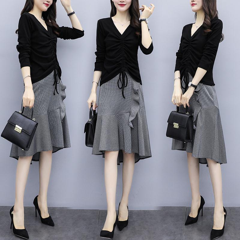 Spring and Autumn Fashion Plus Size Women's Suit Covering Belly and Slimming Two-piece Dress