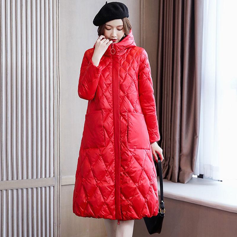 Women's Mid-length Cotton-padded Jacket Winter Over-the-knee Hooded Thick Slim-fit Padded Jacket Jacket Winter Warmth Thick Coat