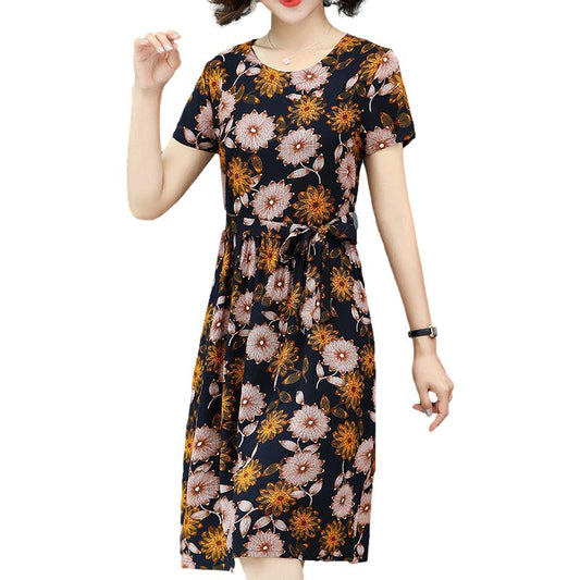 French Plus Size Dress Spring Summer  Women  New All-match Fashion Stitching Solid Color Pleated Pleated Dress
