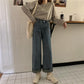 Wide Leg High Waist Hong Kong Flavor Jeans Female Korean Version Loose Spring and Autumn Retro Straight-leg Pants Trendy Thin and Wild High Trousers