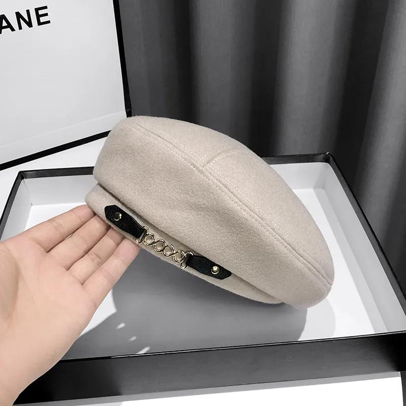 Chain Beret Women's Autumn and Winter Woolen Warm Hat Retro Painter Hat