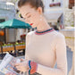 Autumn and Winter Women's Hedging Long-sleeved Slim Bottoming Shirt Ruffled Sweater