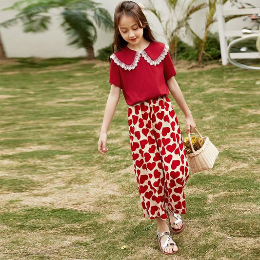 Girls' Suits Children's Two-piece Short-sleeved Wide-leg Pants Summer Big Boys and Girls Mosquito Pants Western Style